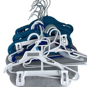 Hangers for Children 20 Mixed Plastic & Velvet Blue & White Polka Dot Design